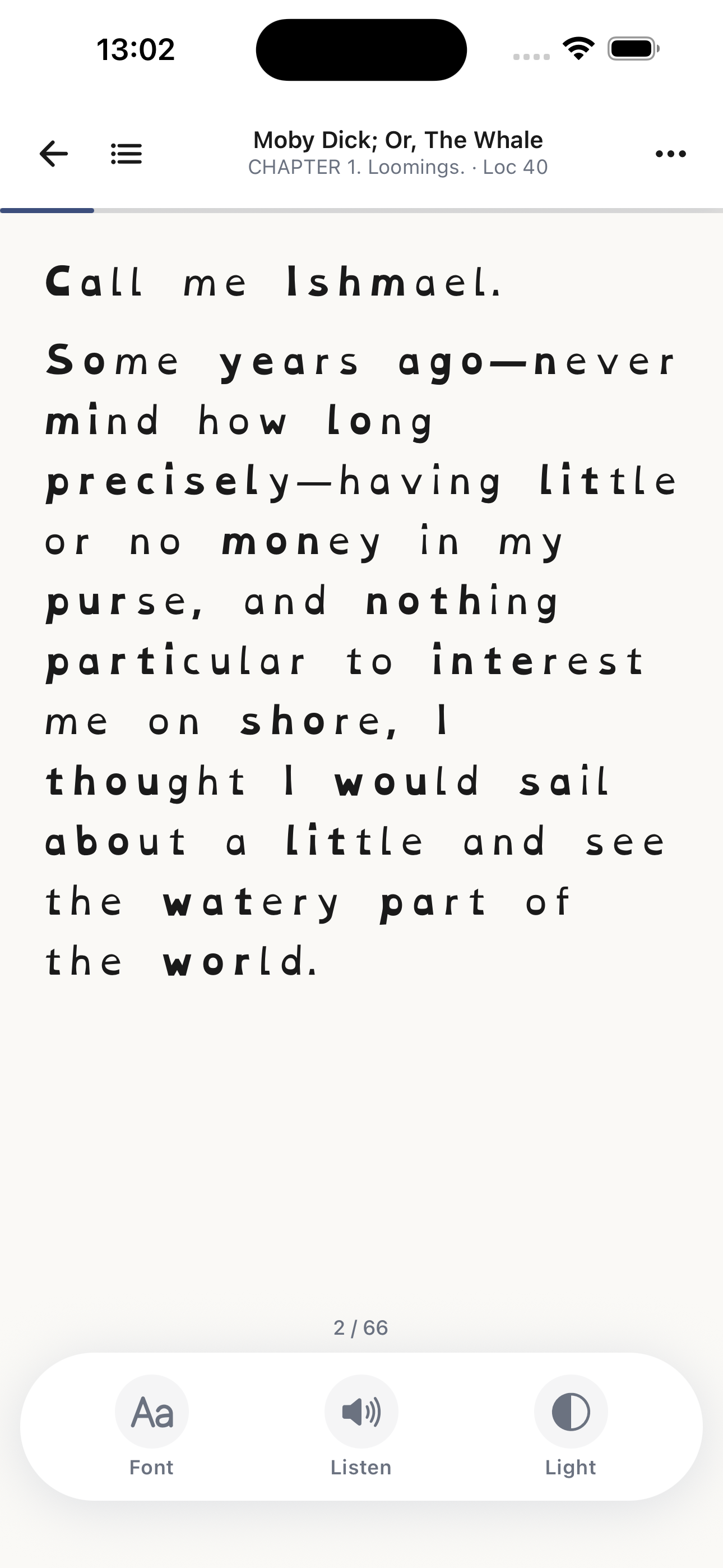 ClearRead typography settings showing font choice and spacing sliders